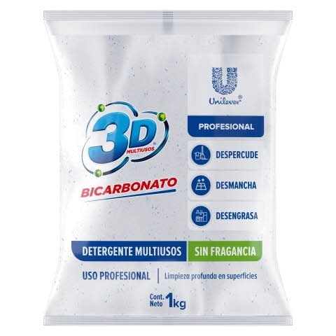 Detergente Polvo 3D Multiusos PRO 1Kg - Detergente en polvo multiusos 1kg concentrado sin fragancia