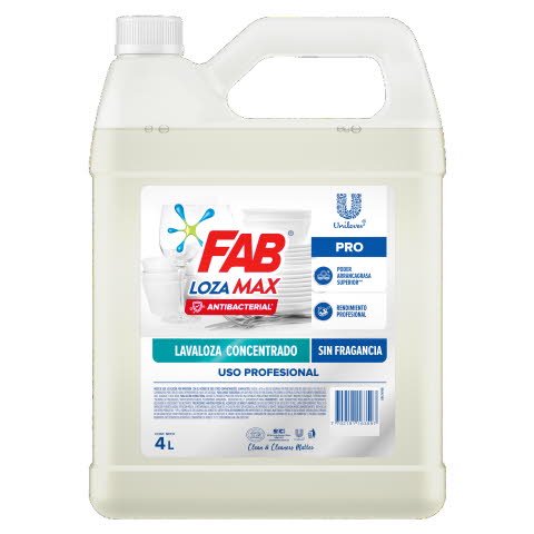 Lavaloza FAB Lozamax Antibacterial Pro 4L - Lavaloza líquido concentrado antibacterial sin fragancia