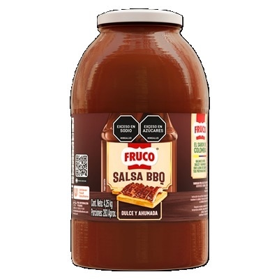 Fruco® Salsa BBQ 4,250Kg - Con salsa BBQ Dulce y Ahumada, puedes satisfacer las necesidades operativas y de sabor, con niveles de dulzor equilibrados. Ideal para aplicaciones frías y calientes, con una textura consistente en diferentes usos, añadiendo sabor a cualquier preparación.