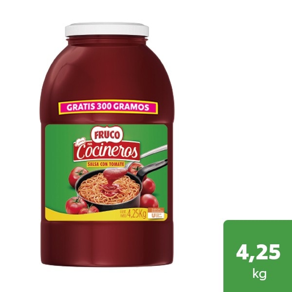 Fruco® para Cocineros Salsa con Tomate Galón / 300 gramos grátis - ¡Pide online tu Fruco® para Cocineros Salsa con Tomate Galón! Perfecta para combinar con tus platos, con un sabor balanceado de tomate y especias